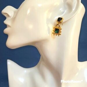 Vtg Space Age Art Noveau Acrylic Gem Nebula Castlecore Dangle Earrings